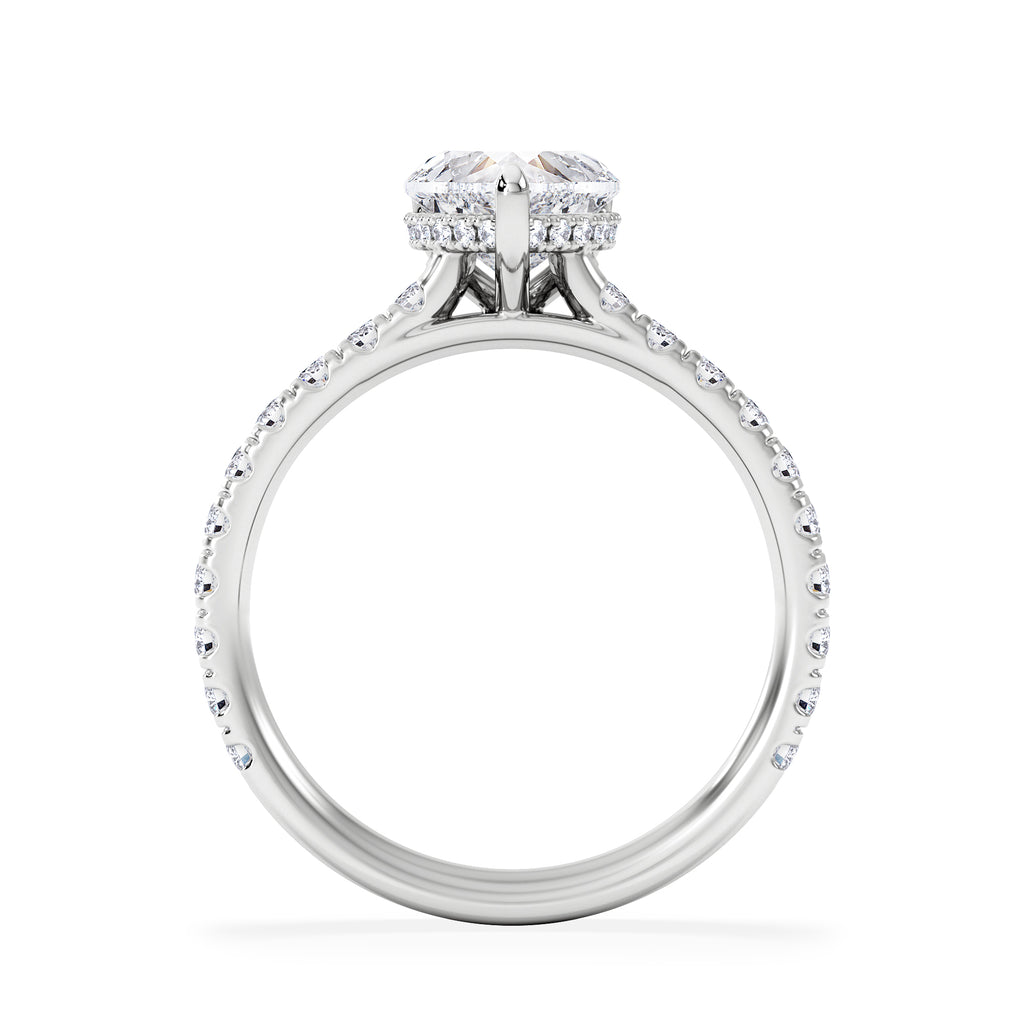 Amora Heart 1.47ct Hidden Halo Lab Diamond Engagement Ring With Side Stones Set in 18K Platinum