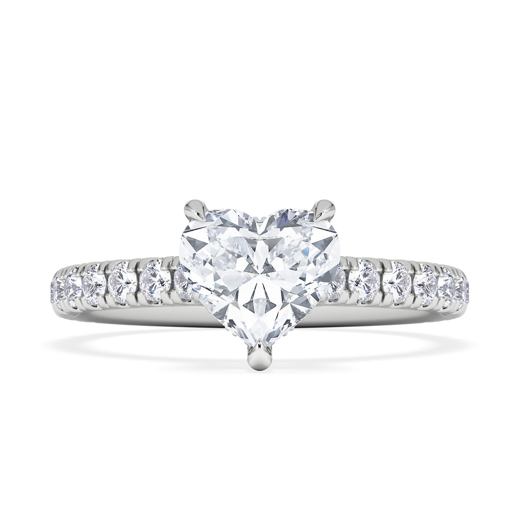 Amora Heart 1.47ct Hidden Halo Lab Diamond Engagement Ring With Side Stones Set in 18K Platinum