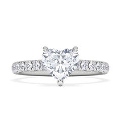 Amora Heart 1.47ct Hidden Halo Lab Diamond Engagement Ring With Side Stones Set in 18K Platinum