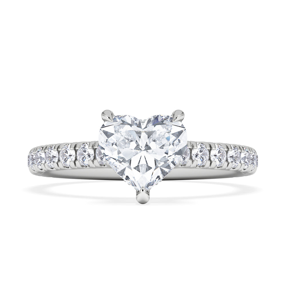 Amora Heart 1.47ct Hidden Halo Lab Diamond Engagement Ring With Side Stones Set in 18K White Gold