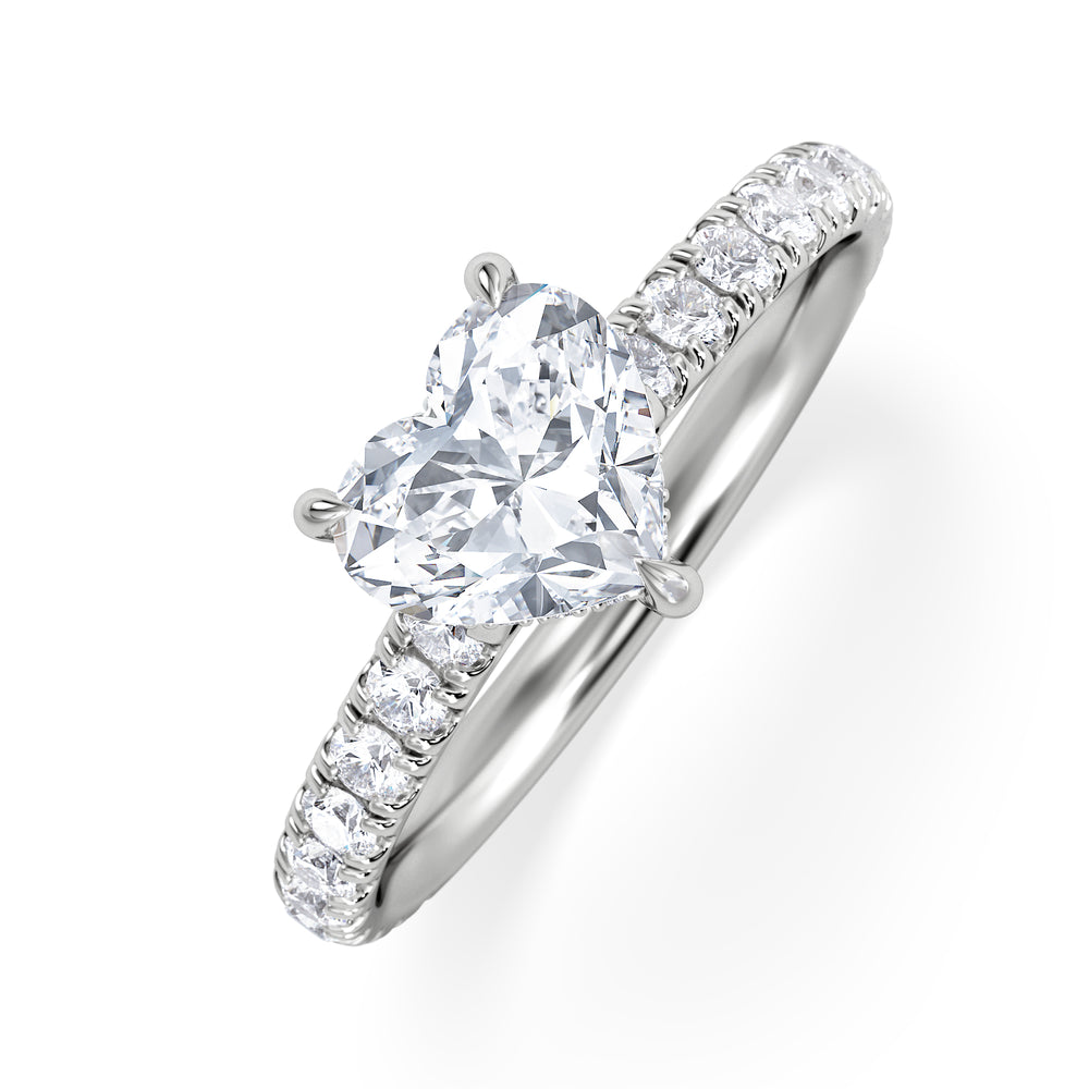 Amora Heart 1.47ct Hidden Halo Lab Diamond Engagement Ring With Side Stones Set in 18K White Gold
