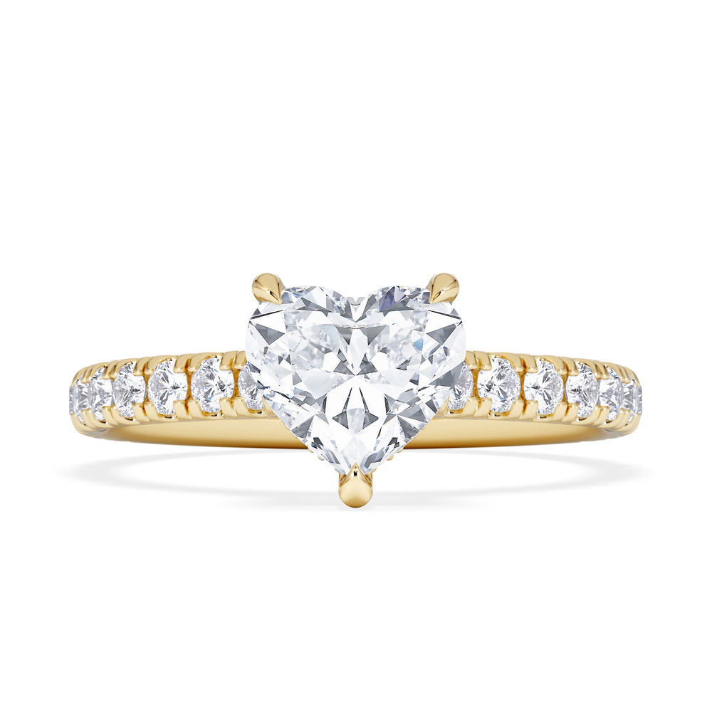 Amora Heart 1.47ct Hidden Halo Lab Diamond Engagement Ring With Side Stones Set in 18K Gold