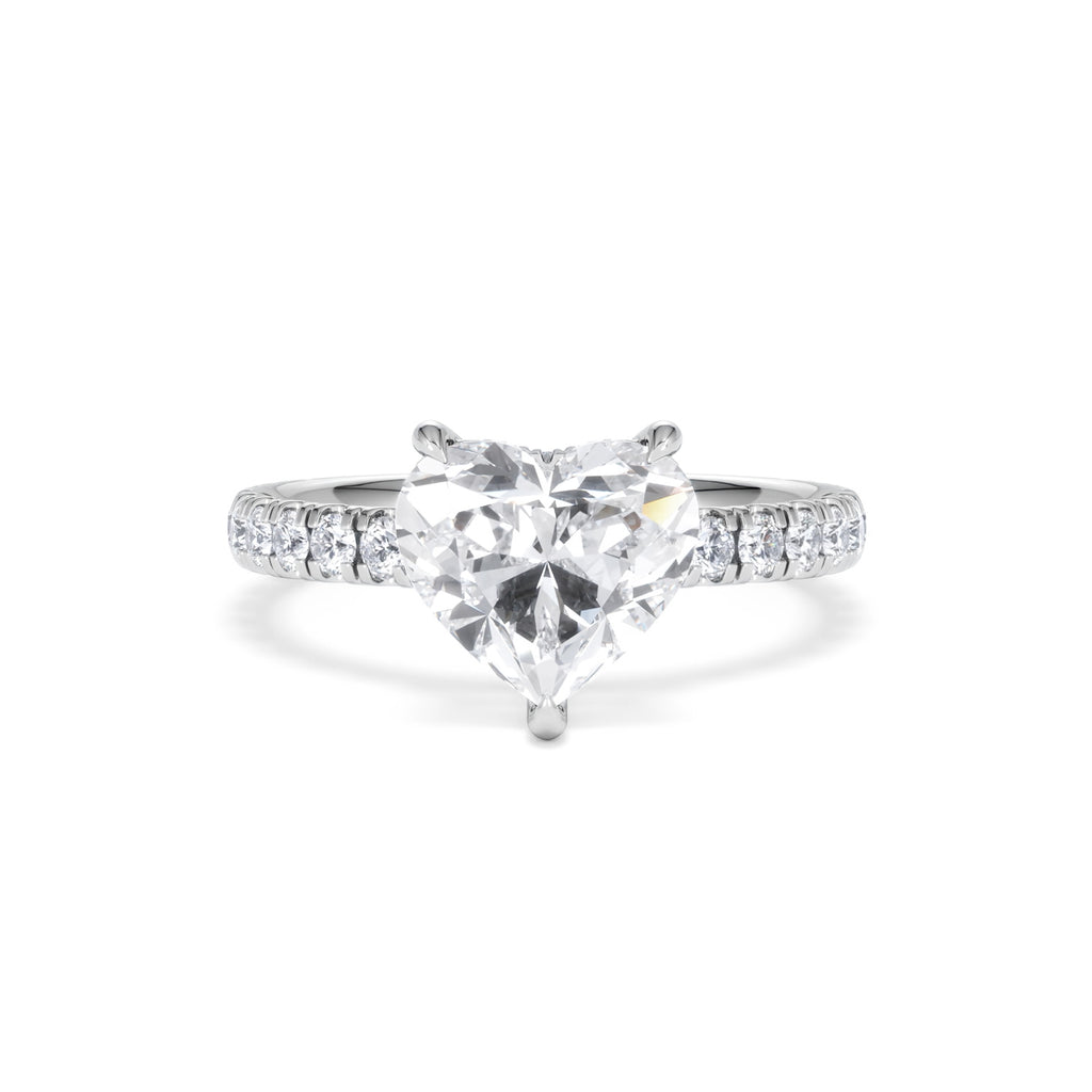 Amora Heart 2.55ct Hidden Halo Lab Diamond Engagement Ring With Side Stones Set in 18K White Gold