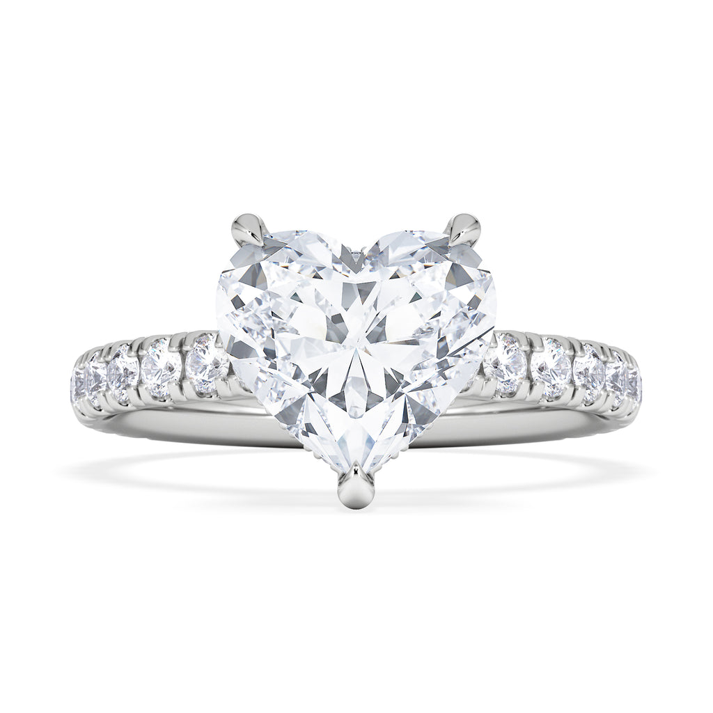 Amora Heart 2.55ct Hidden Halo Lab Diamond Engagement Ring With Side Stones Set in 18K White Gold