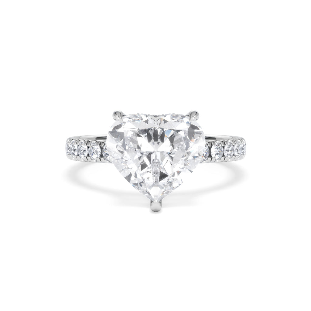 Amora Heart 3.36ct Hidden Halo Lab Diamond Engagement Ring With Side Stones Set in 18K White Gold