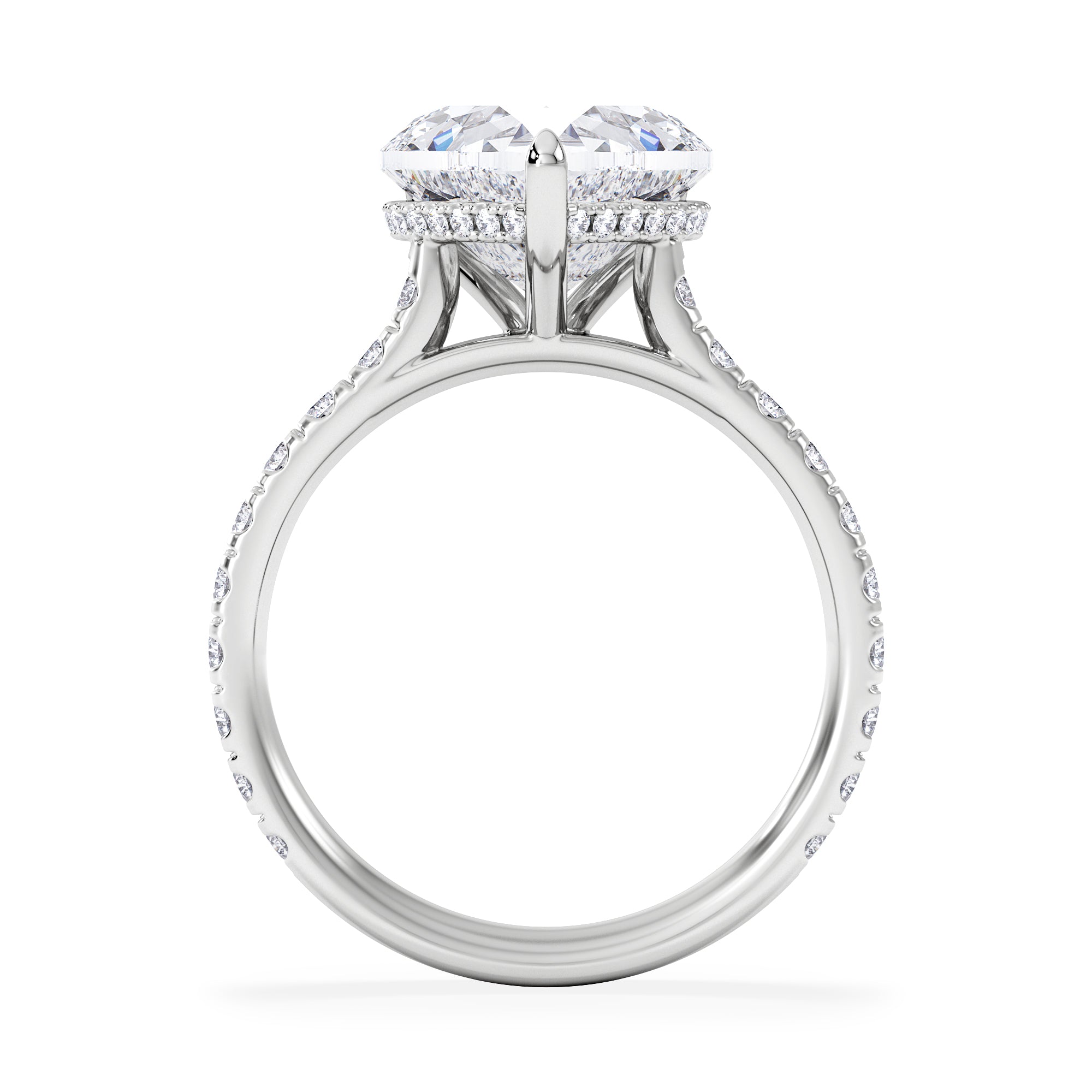 Amora Heart 3.36ct Hidden Halo Lab Diamond Engagement Ring With Side Stones Set in 18K Platinum