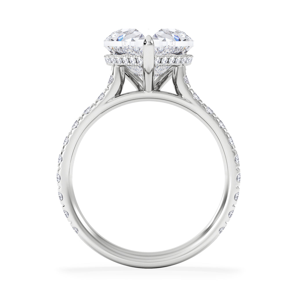 Amora Heart 3.36ct Hidden Halo Lab Diamond Engagement Ring With Side Stones Set in 18K White Gold