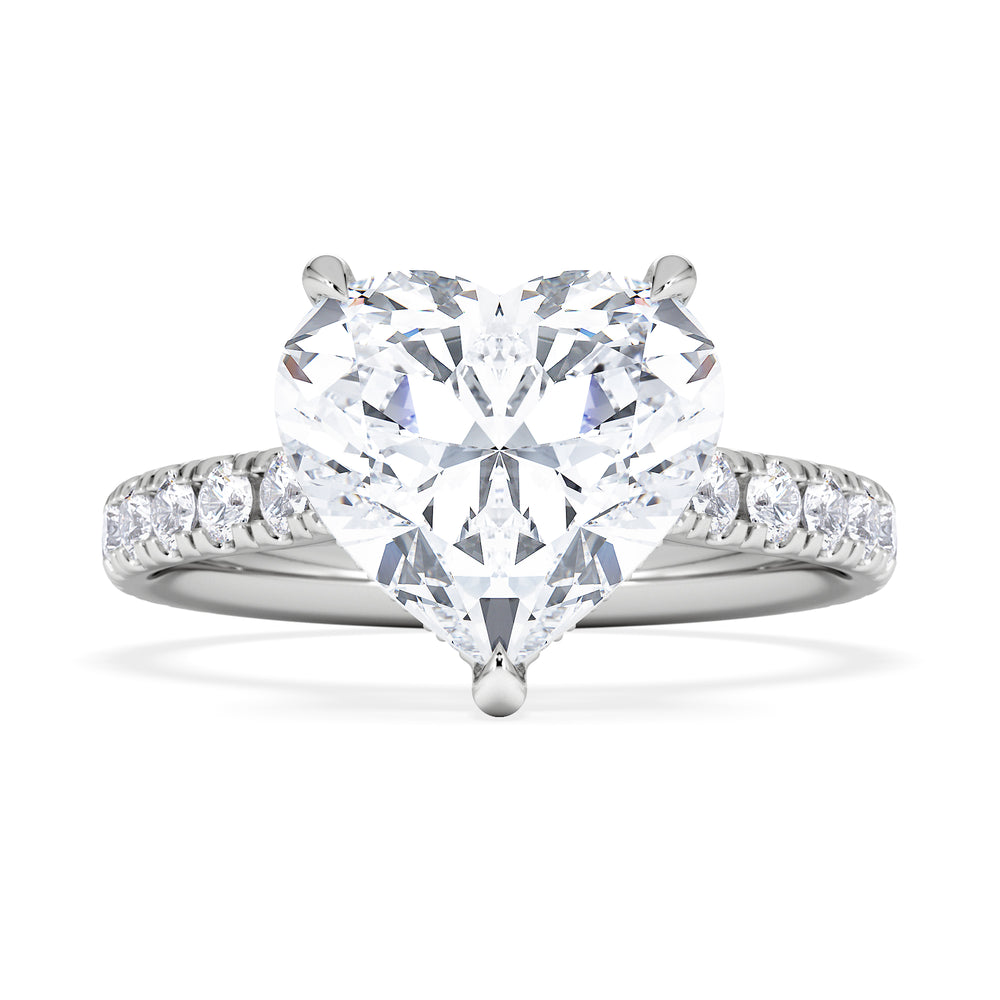 Amora Heart 3.36ct Hidden Halo Lab Diamond Engagement Ring With Side Stones Set in 18K Platinum