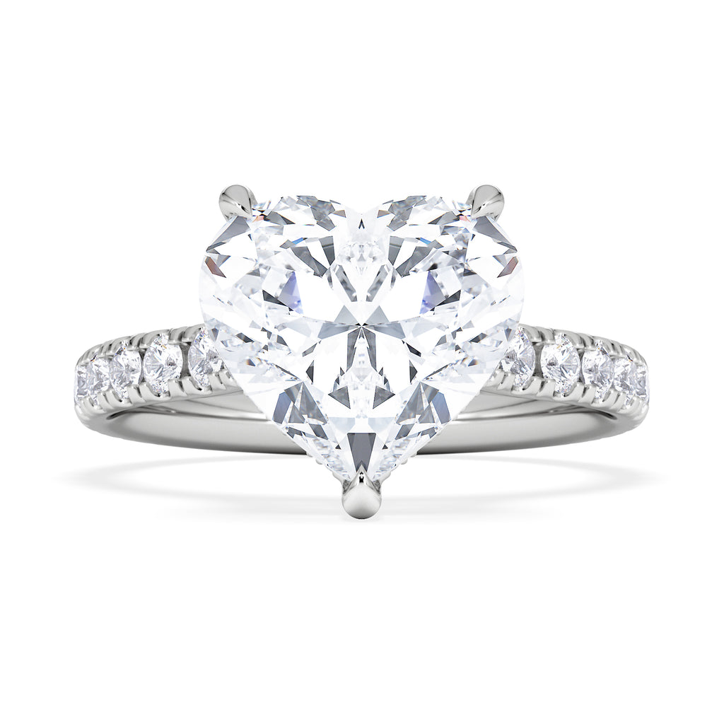 Amora Heart 3.36ct Hidden Halo Lab Diamond Engagement Ring With Side Stones Set in 18K White Gold