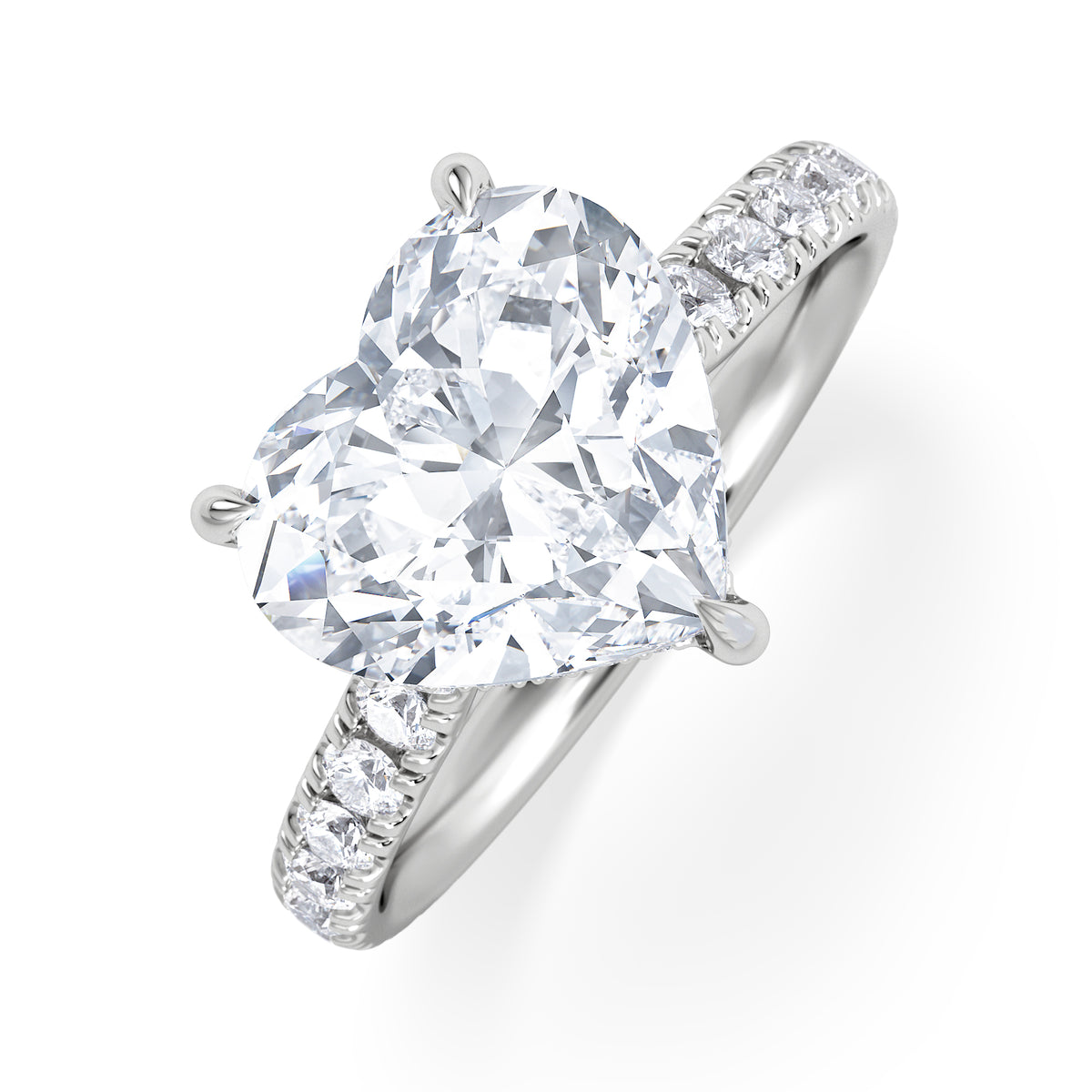 Amora Heart 3.36ct Hidden Halo Lab Diamond Engagement Ring With Side Stones Set in 18K Platinum