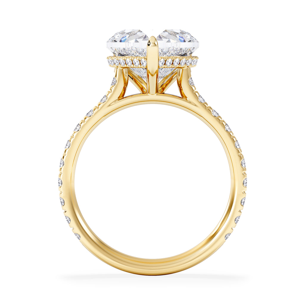 Amora Heart 3.36ct Hidden Halo Lab Diamond Engagement Ring With Side Stones Set in 18K Gold