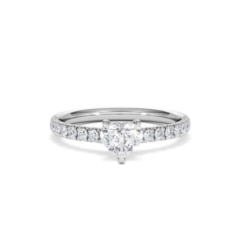 Amora Heart 0.97ct Hidden Halo Diamond Engagement Ring With Side Stones Set in 18K White Gold