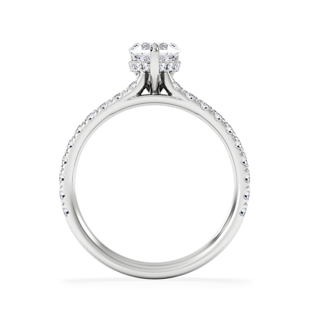 Amora Heart 0.97ct Hidden Halo Lab Diamond Engagement Ring With Side Stones Set in 18K Platinum
