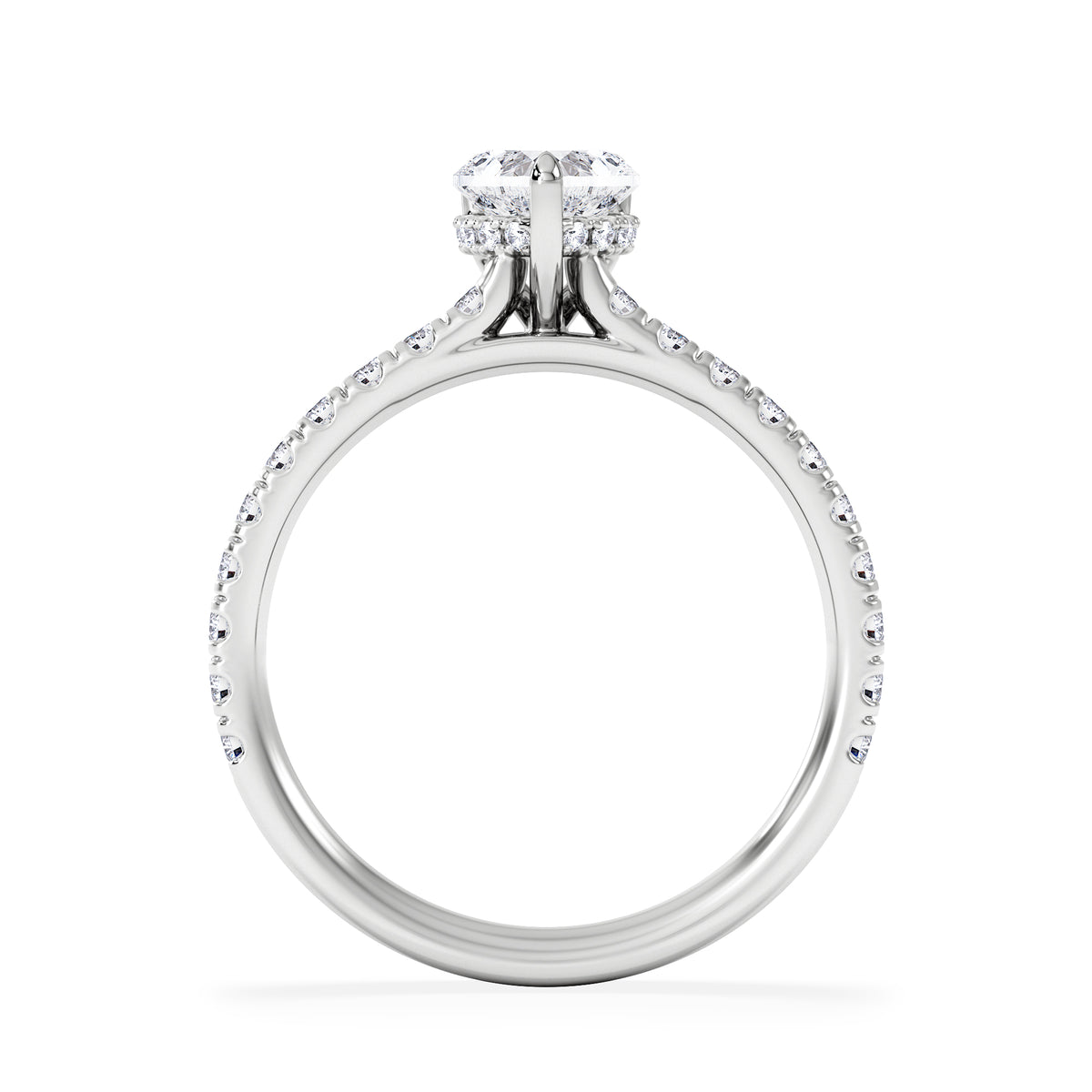 Amora Heart 0.97ct Hidden Halo Lab Diamond Engagement Ring With Side Stones Set in 18K Platinum