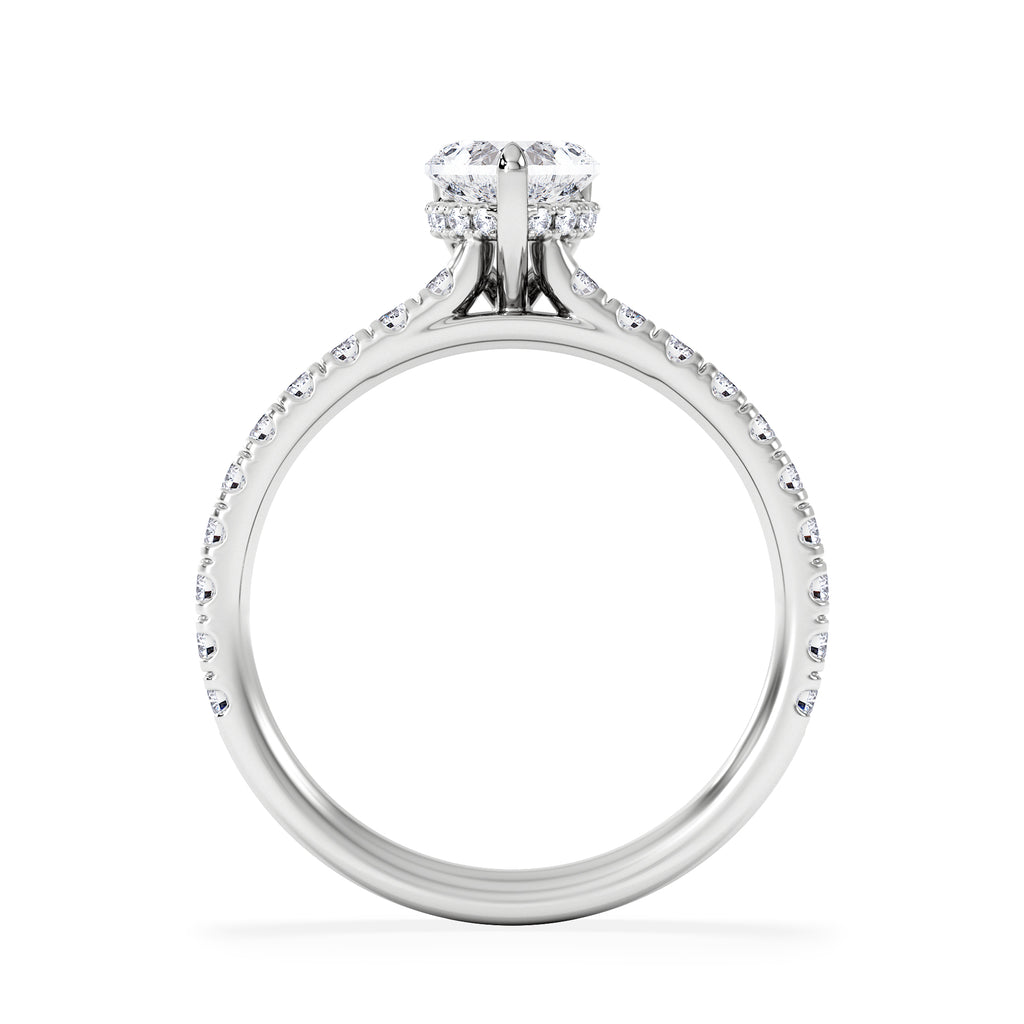 Amora Heart 0.97ct Hidden Halo Lab Diamond Engagement Ring With Side Stones Set in 18K White Gold