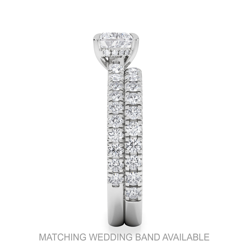 Amora Heart 0.97ct Hidden Halo Lab Diamond Engagement Ring With Side Stones Set in 18K Platinum