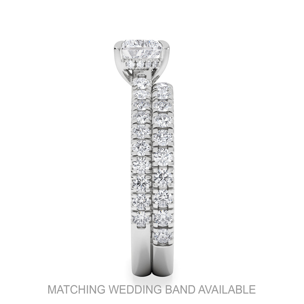 Amora Heart 0.97ct Hidden Halo Lab Diamond Engagement Ring With Side Stones Set in 18K White Gold