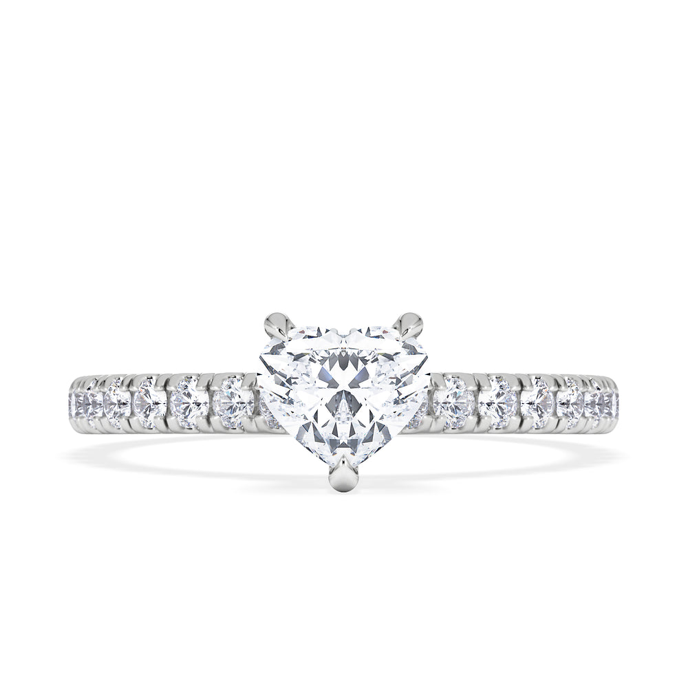 Amora Heart 0.97ct Hidden Halo Lab Diamond Engagement Ring With Side Stones Set in 18K Platinum