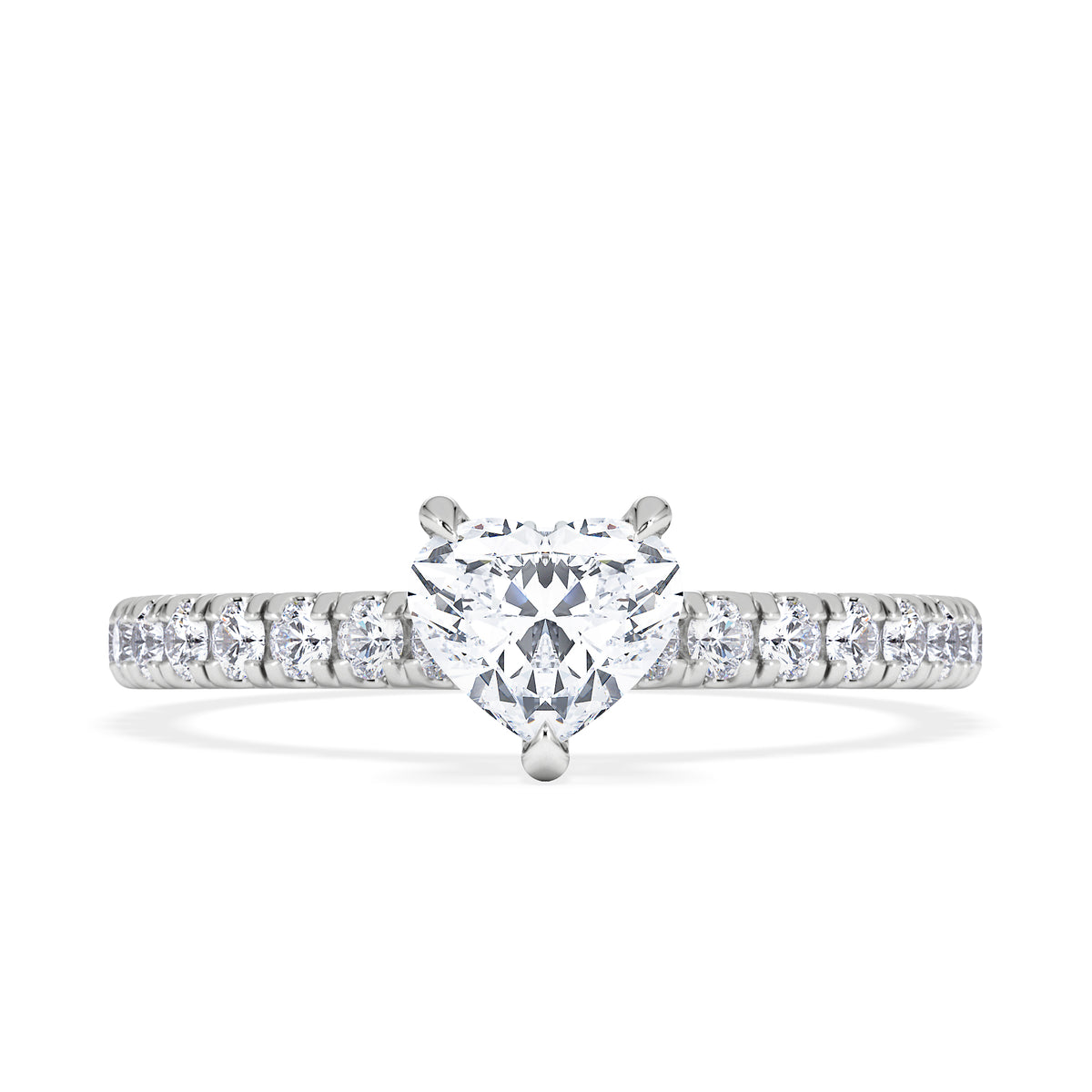 Amora Heart 0.97ct Hidden Halo Lab Diamond Engagement Ring With Side Stones Set in 18K Platinum