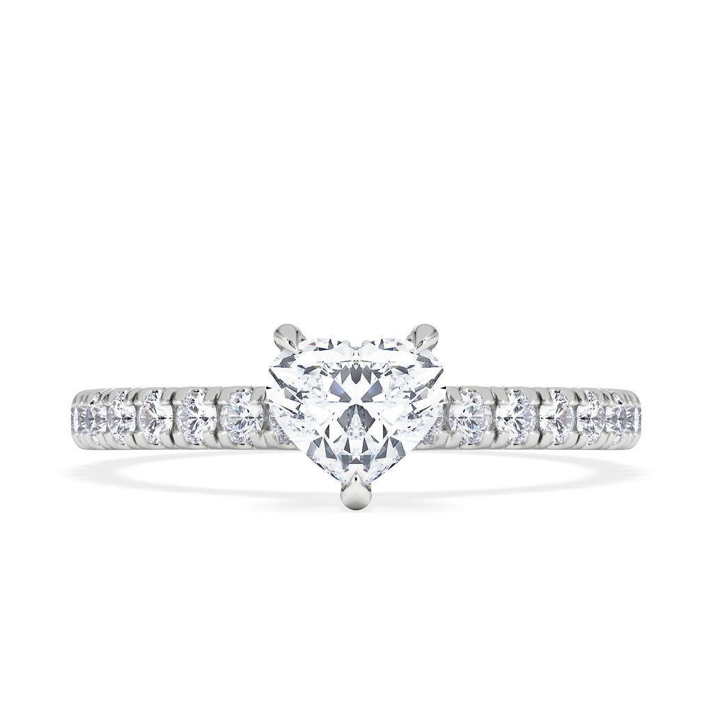 Amora Heart 0.97ct Hidden Halo Lab Diamond Engagement Ring With Side Stones Set in 18K White Gold