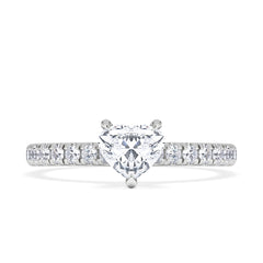 Amora Heart 0.97ct Hidden Halo Lab Diamond Engagement Ring With Side Stones Set in 18K White Gold
