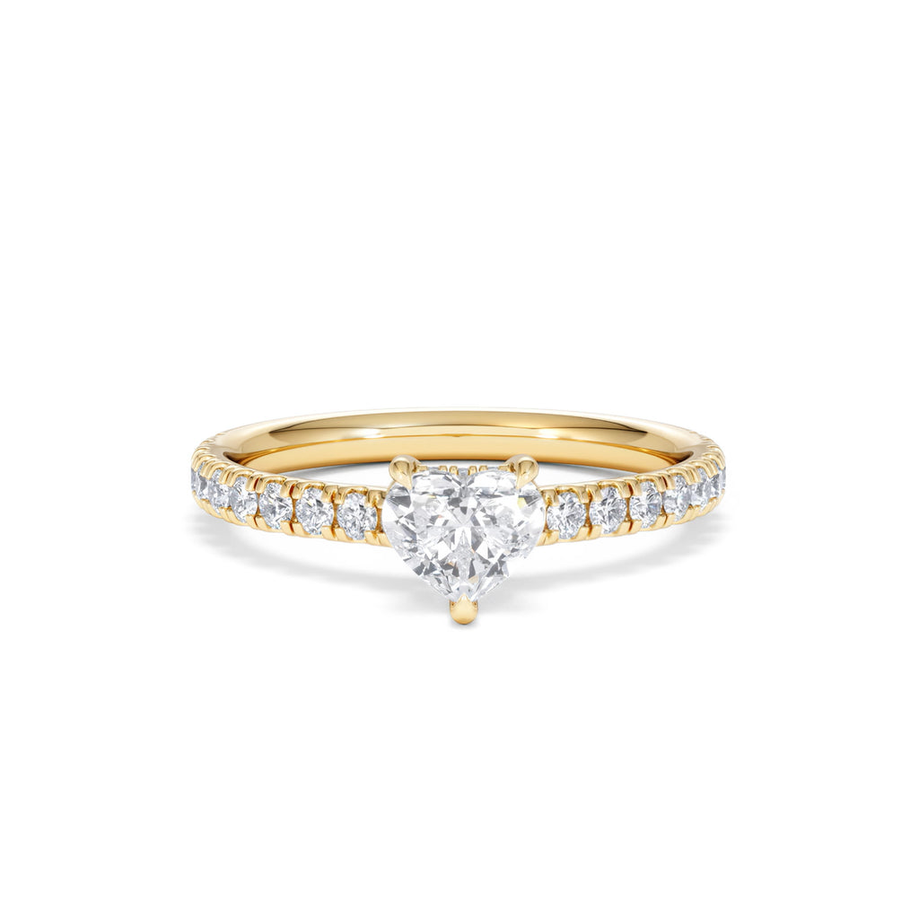 Amora Heart 0.97ct Hidden Halo Lab Diamond Engagement Ring With Side Stones Set in 18K Gold