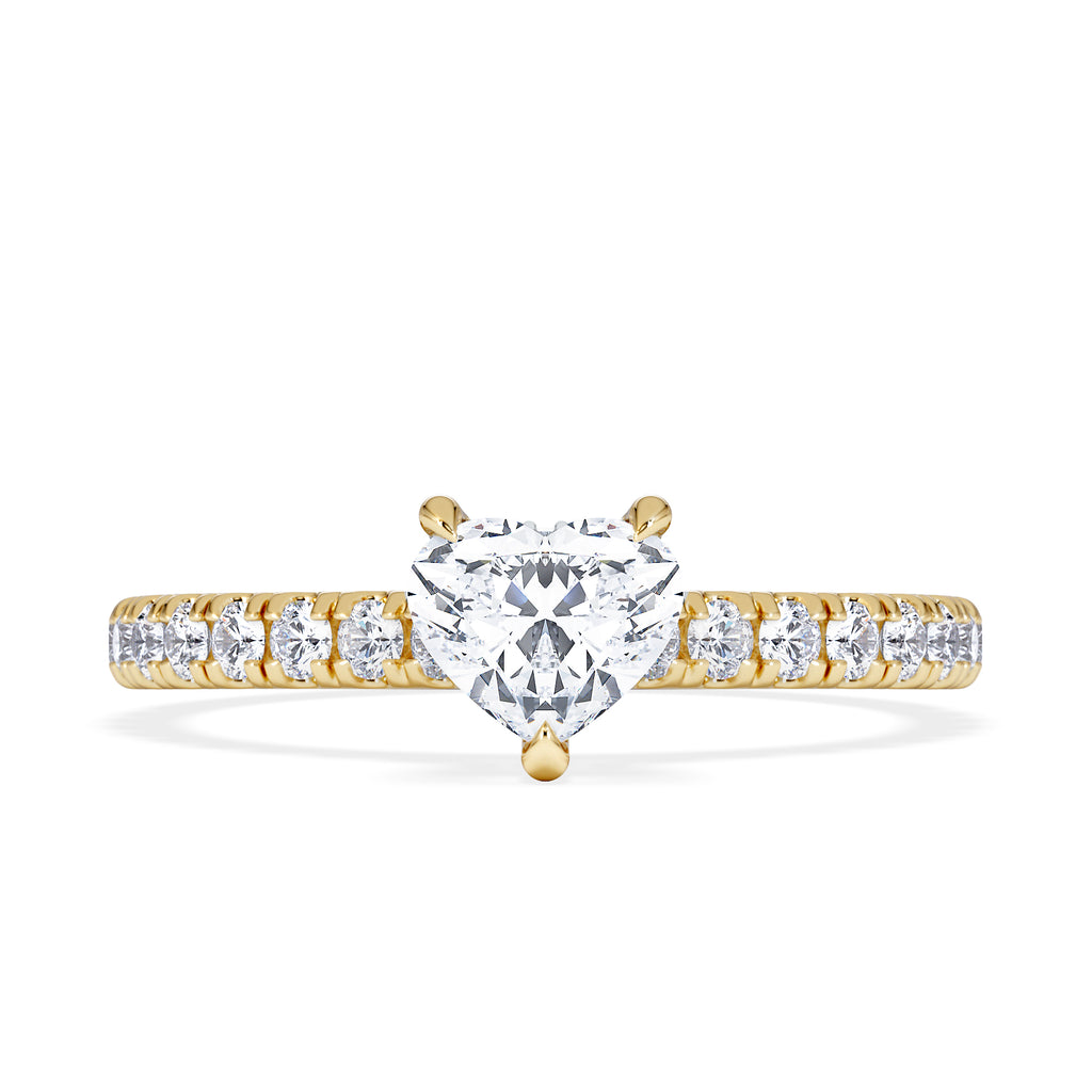 Amora Heart 0.97ct Hidden Halo Lab Diamond Engagement Ring With Side Stones Set in 18K Gold