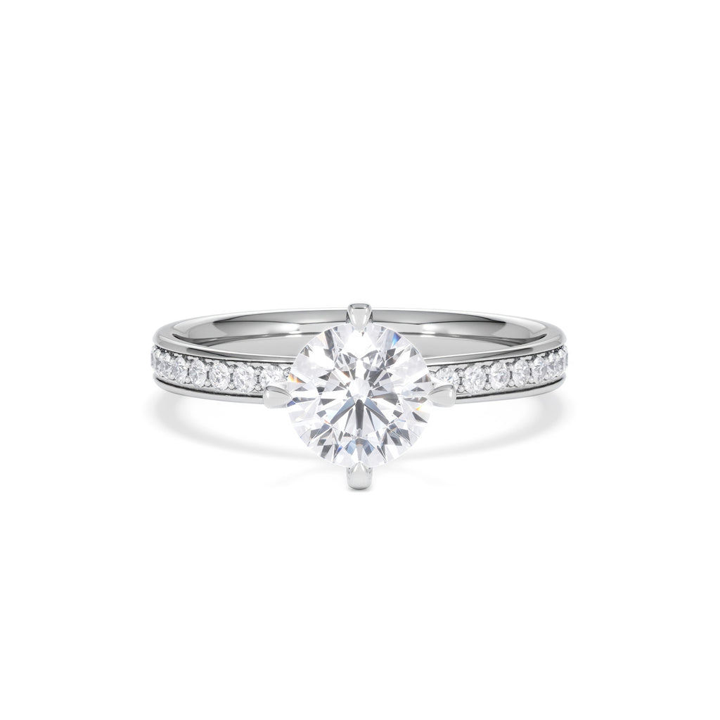 Origin Twist 1.00ct Round Cut Lab Diamond Solitaire Engagement Ring with Side Stones in 18K White Gold