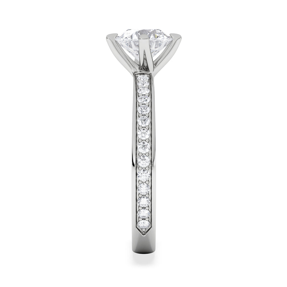 Origin Twist 1.00ct Round Cut Lab Diamond Solitaire Engagement Ring with Side Stones in 18K White Gold