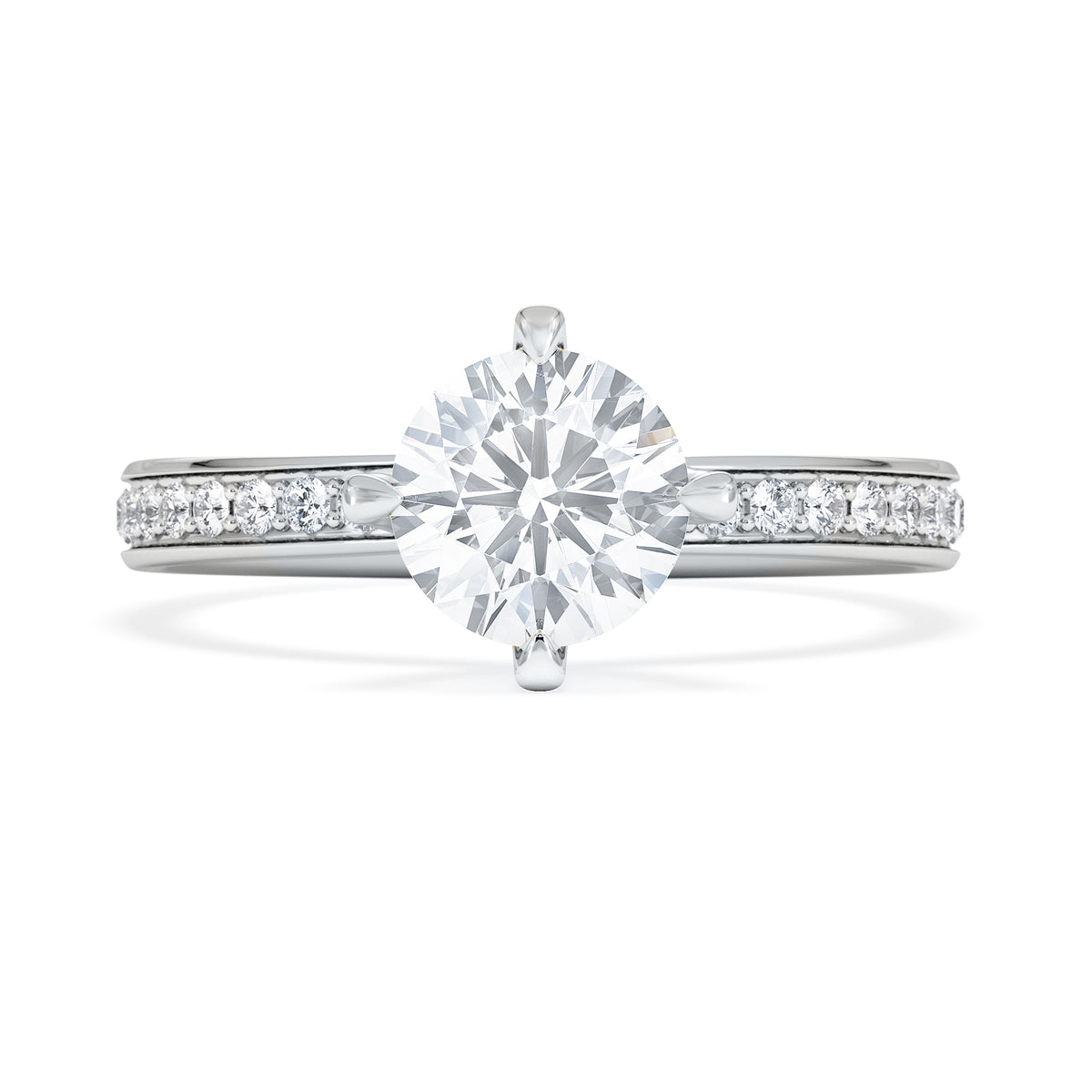 Origin Twist 1.00ct Round Cut Lab Diamond Solitaire Engagement Ring with Side Stones in 18K White Gold