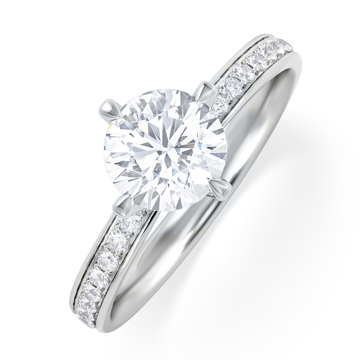 Origin Twist 1.00ct Round Cut Lab Diamond Solitaire Engagement Ring with Side Stones in 18K White Gold