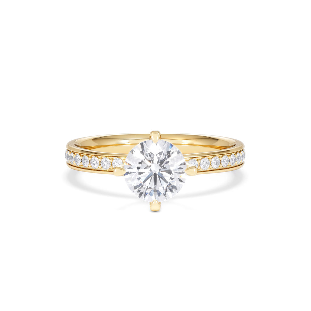 Origin Twist 1.00ct Round Cut Lab Diamond Solitaire Engagement Ring with Side Stones in 18K Yellow Gold