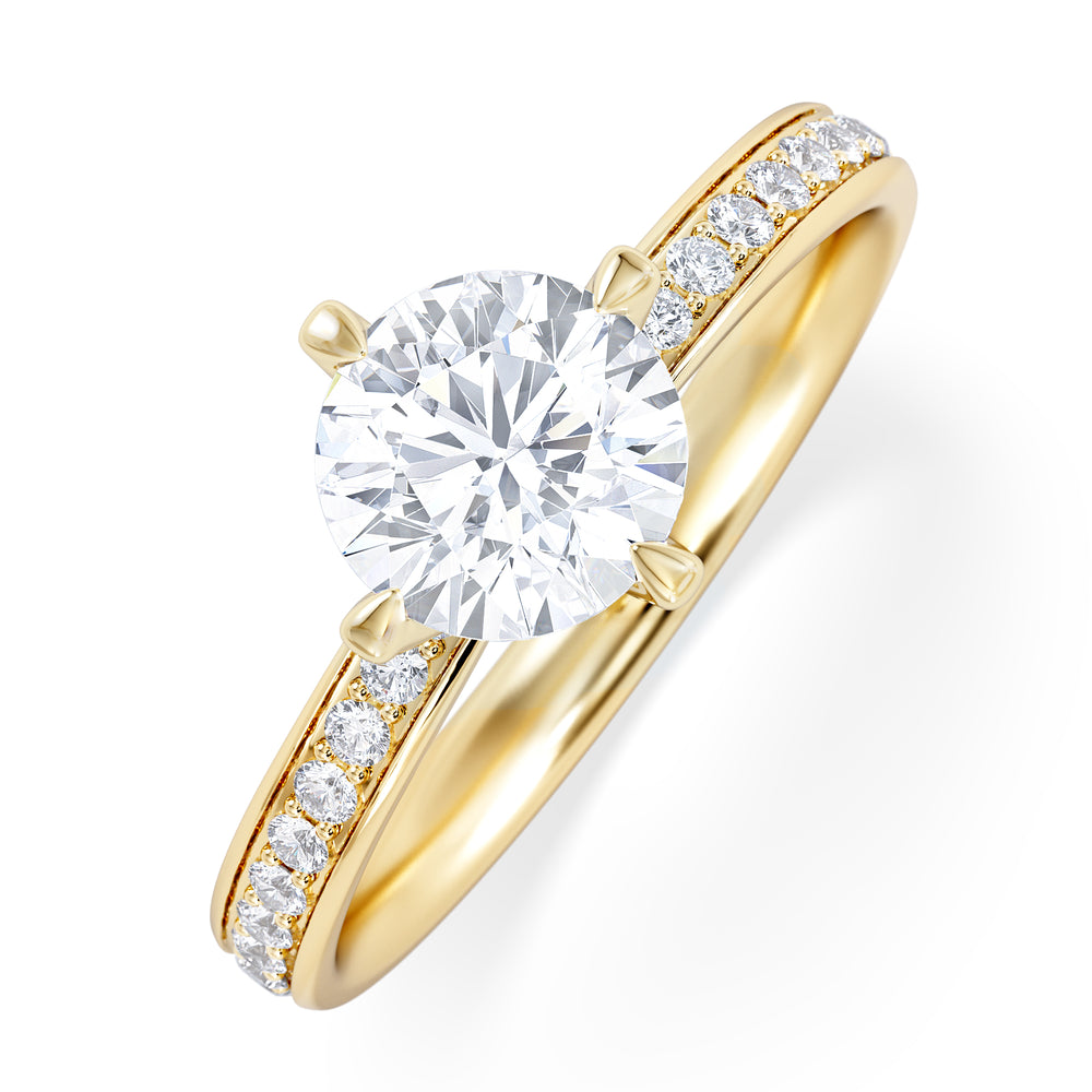Origin Twist 1.00ct Round Cut Lab Diamond Solitaire Engagement Ring with Side Stones in 18K Yellow Gold