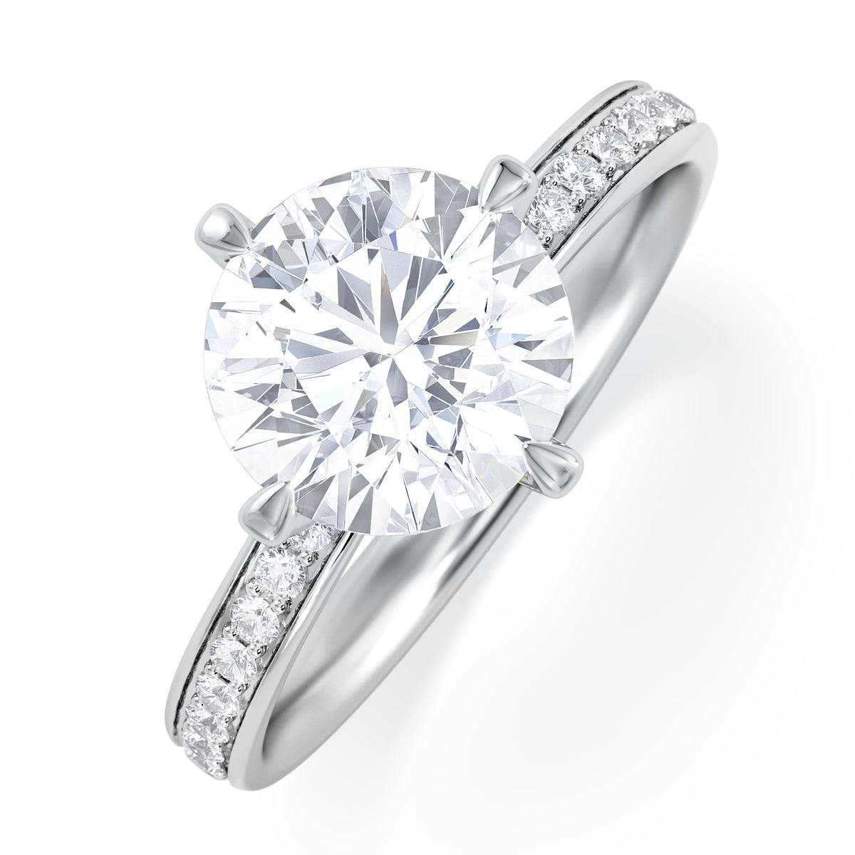 Origin Twist 2.00ct Round Cut Lab Diamond Solitaire Engagement Ring with Side Stones in Platinum