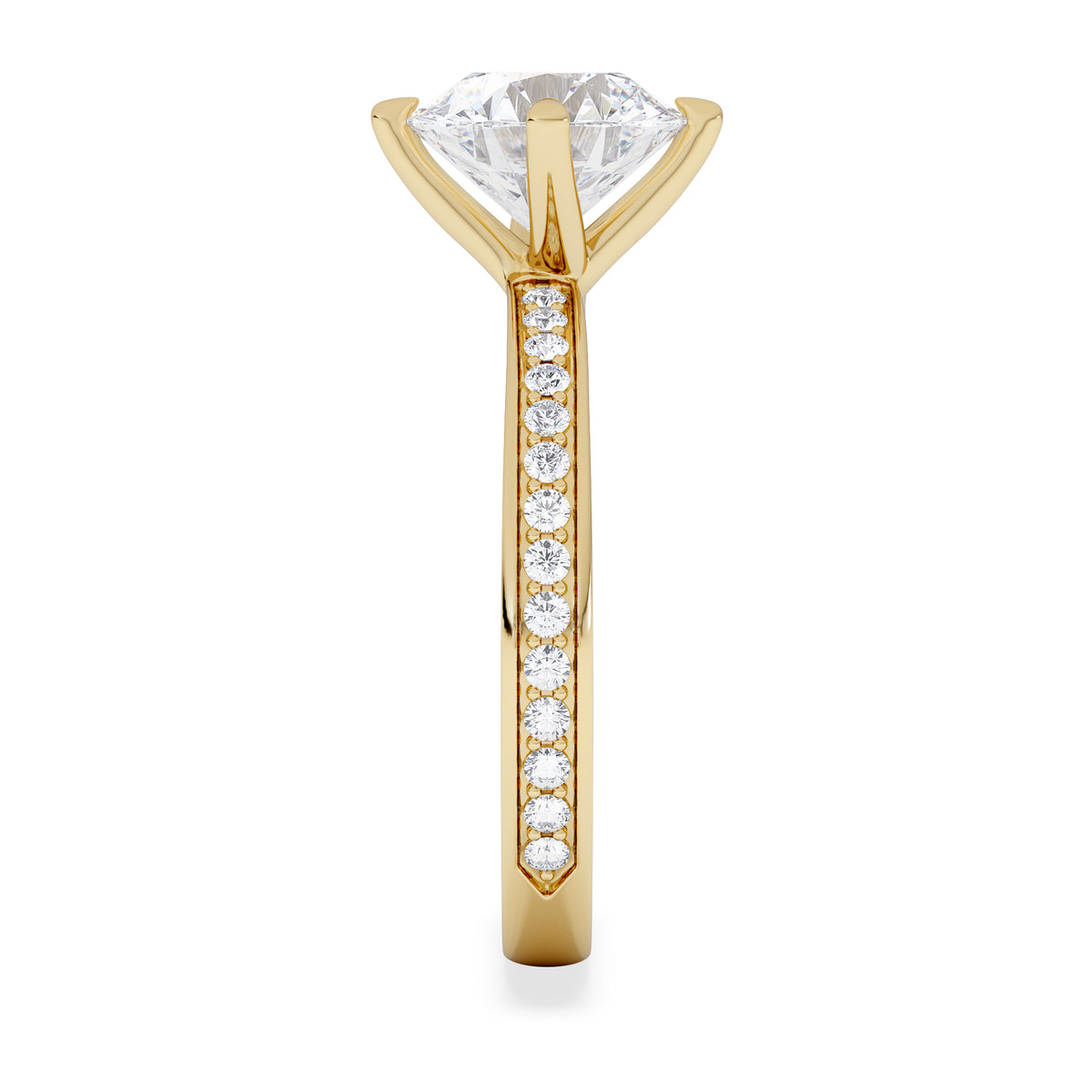 Origin Twist 2.00ct Round Cut Lab Diamond Solitaire Engagement Ring with Side Stones in 18K Yellow Gold