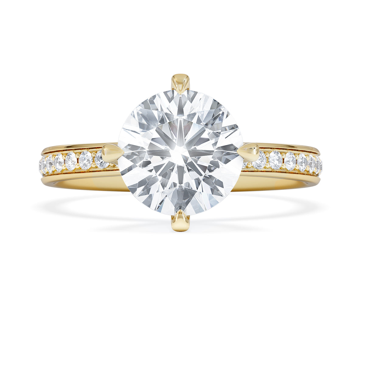 Origin Twist 2.00ct Round Cut Lab Diamond Solitaire Engagement Ring with Side Stones in 18K Yellow Gold