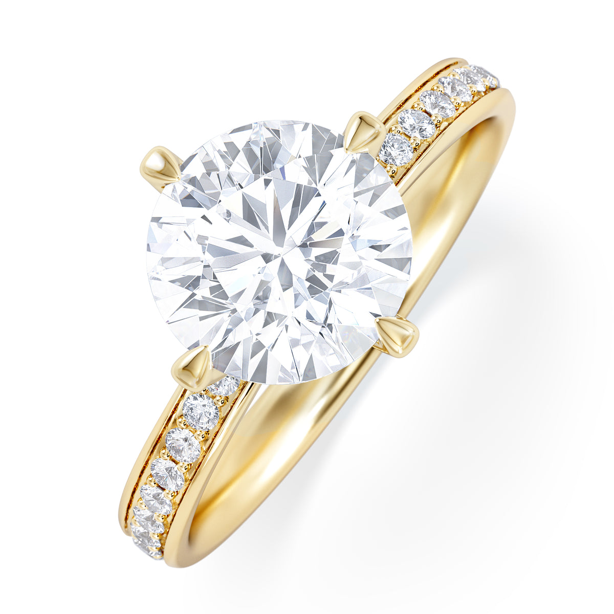 Origin Twist 2.00ct Round Cut Lab Diamond Solitaire Engagement Ring with Side Stones in 18K Yellow Gold