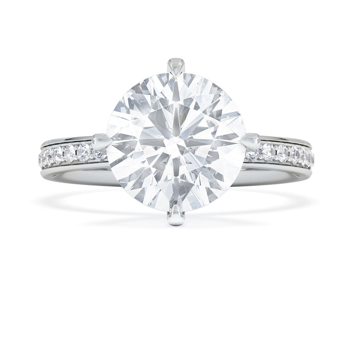 Origin Twist 3.00ct Round Cut Lab Diamond Solitaire Engagement Ring with Side Stones in 18K White Gold