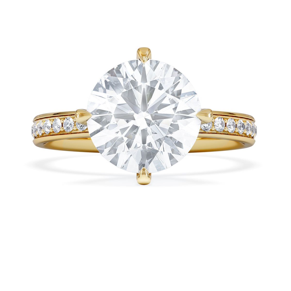 Origin Twist 3.00ct Round Cut Lab Diamond Solitaire Engagement Ring with Side Stones in 18K Yellow Gold