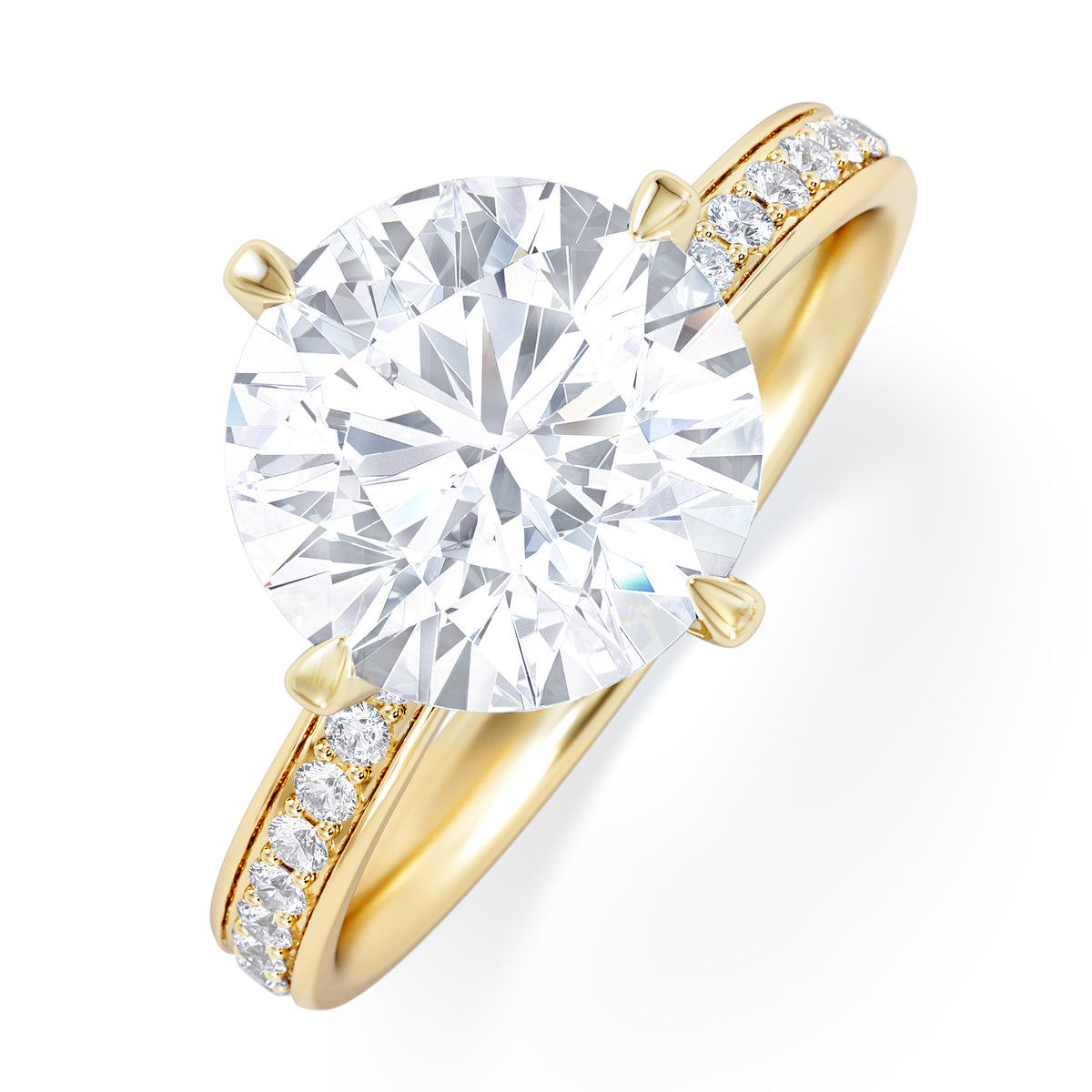 Origin Twist 3.00ct Round Cut Lab Diamond Solitaire Engagement Ring with Side Stones in 18K Yellow Gold