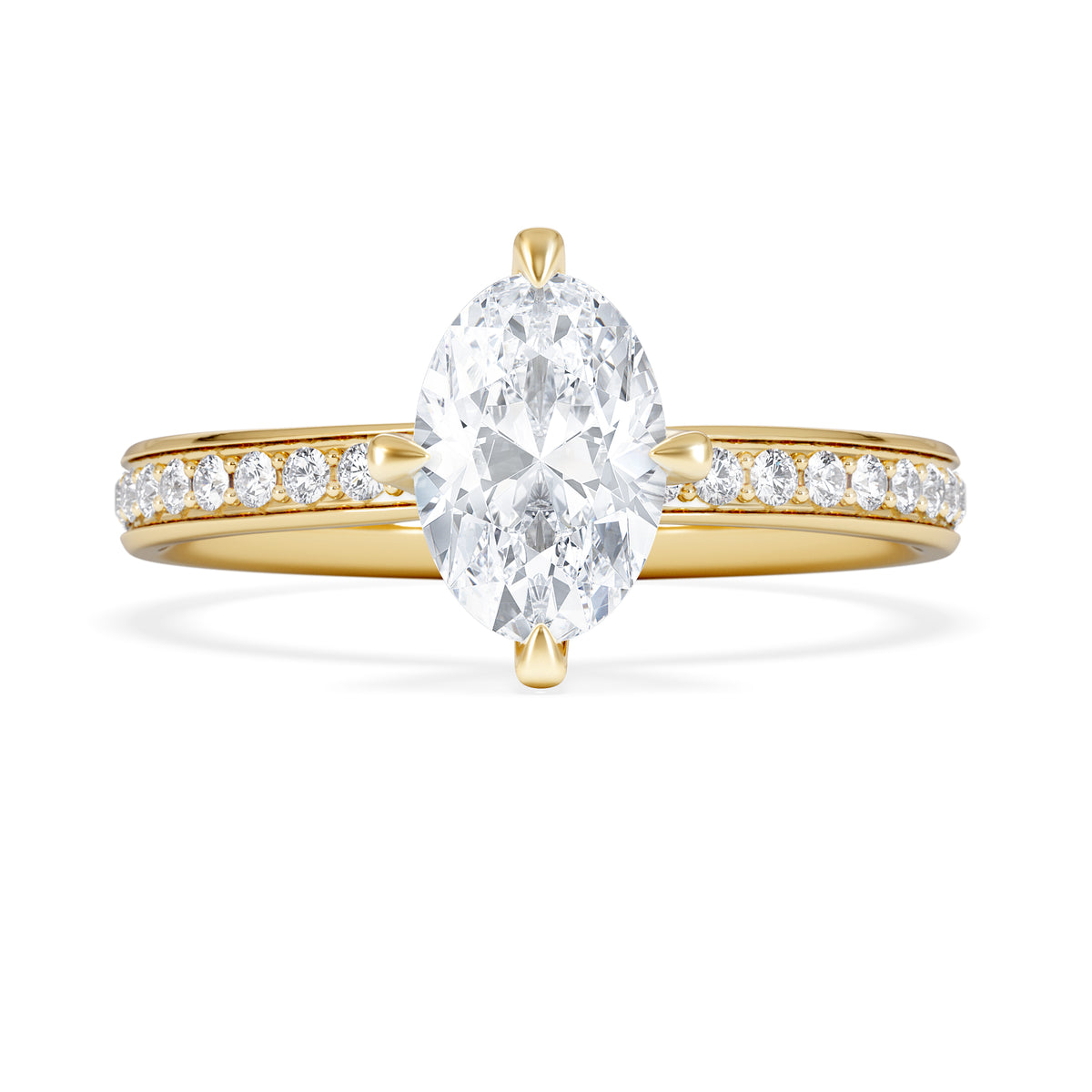 Origin Twist 1.00ct Oval Cut Lab Diamond Solitaire Engagement Ring with Side Stones in 18K Yellow Gold