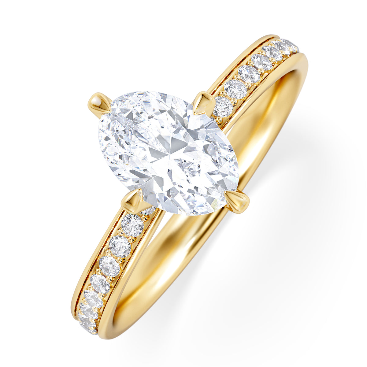 Origin Twist 1.00ct Oval Cut Lab Diamond Solitaire Engagement Ring with Side Stones in 18K Yellow Gold