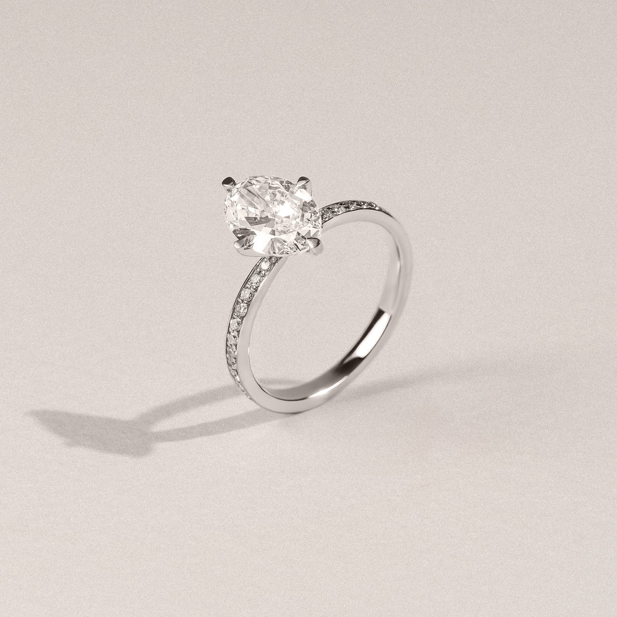 Origin Twist 2.00ct Oval Cut Lab Diamond Solitaire Engagement Ring with Side Stones in 18K White Gold