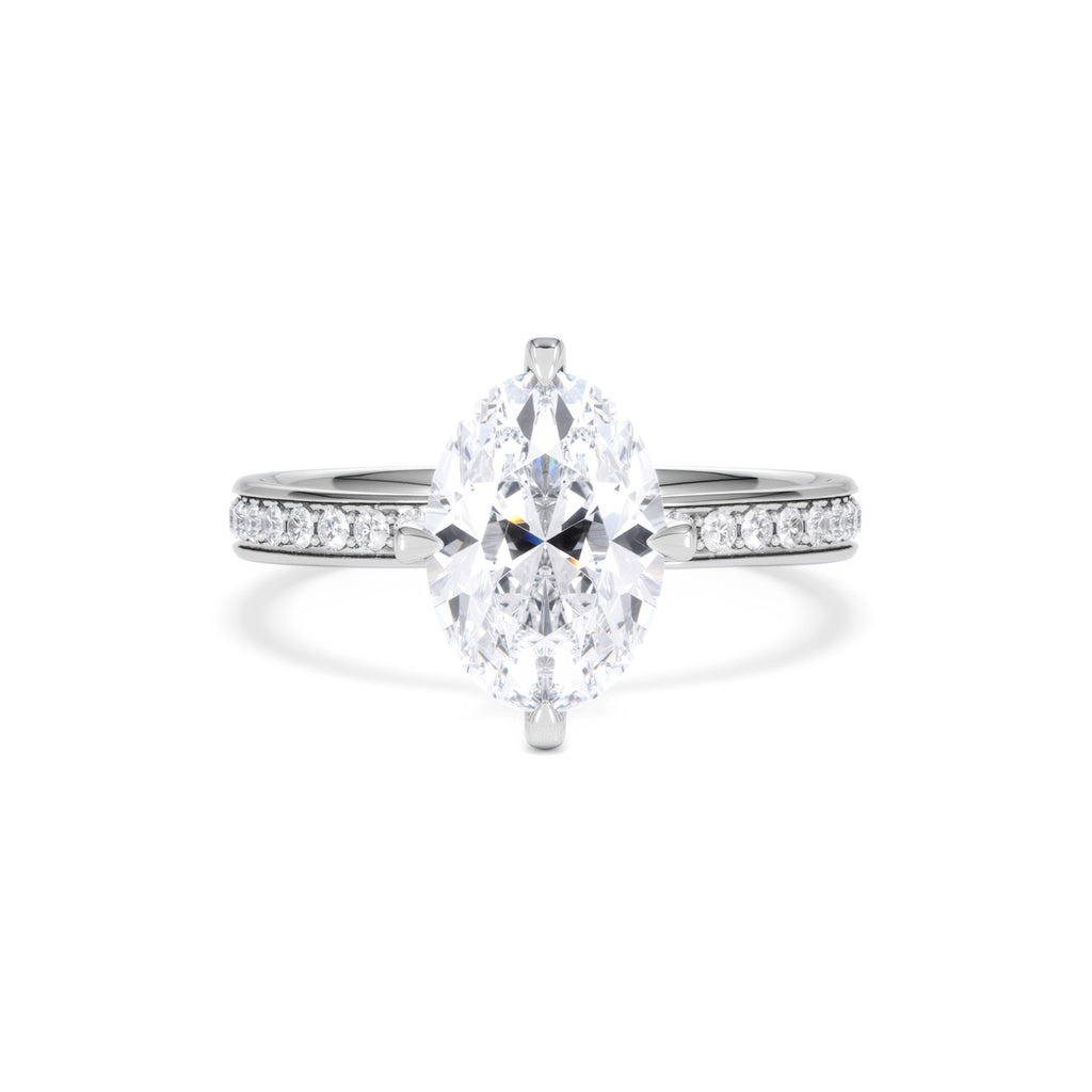 Origin Twist 2.00ct Oval Cut Lab Diamond Solitaire Engagement Ring with Side Stones in 18K White Gold