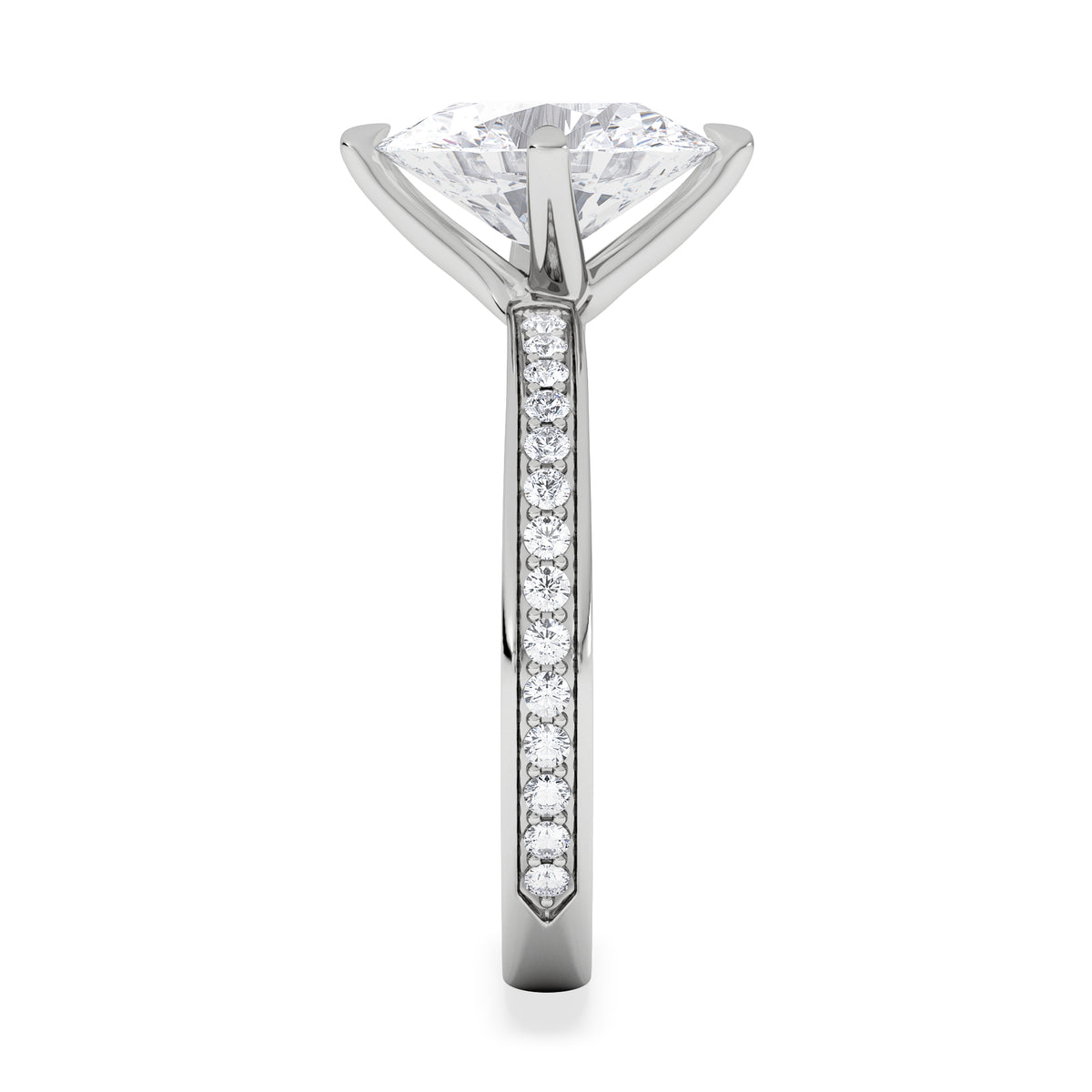 Origin Twist 2.00ct Oval Cut Lab Diamond Solitaire Engagement Ring with Side Stones in 18K White Gold
