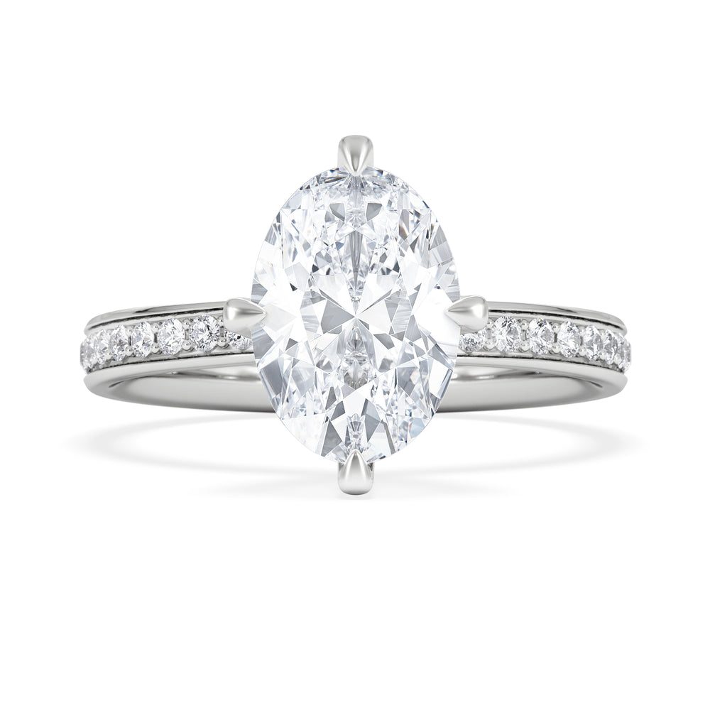 Origin Twist 2.00ct Oval Cut Lab Diamond Solitaire Engagement Ring with Side Stones in 18K White Gold