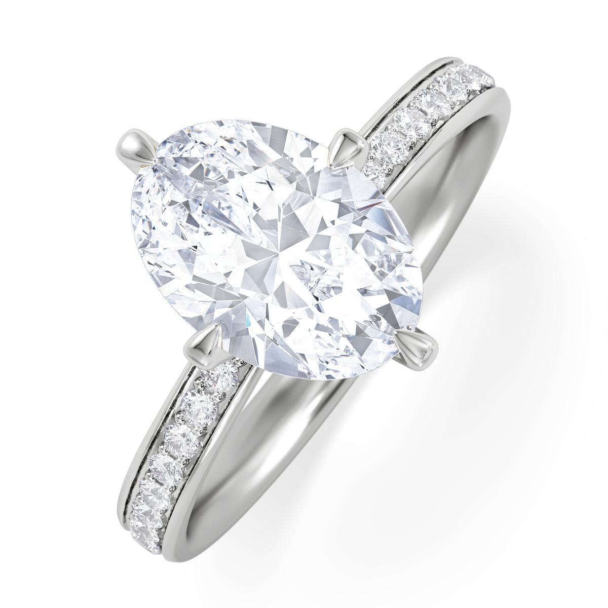 Origin Twist 2.00ct Oval Cut Lab Diamond Solitaire Engagement Ring with Side Stones in 18K White Gold