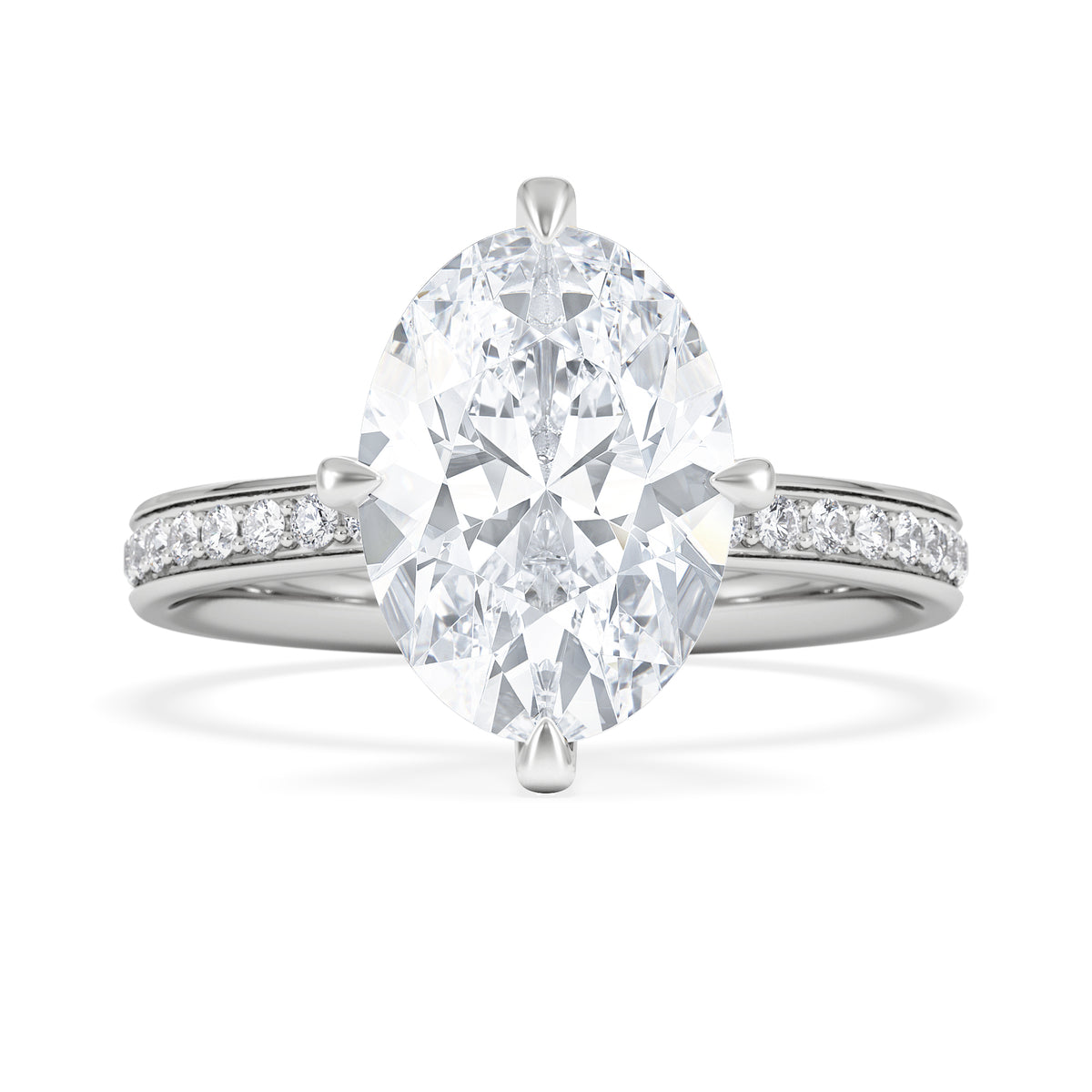 Origin Twist 3.00ct Oval Cut Lab Diamond Solitaire Engagement Ring with Side Stones in 18K White Gold