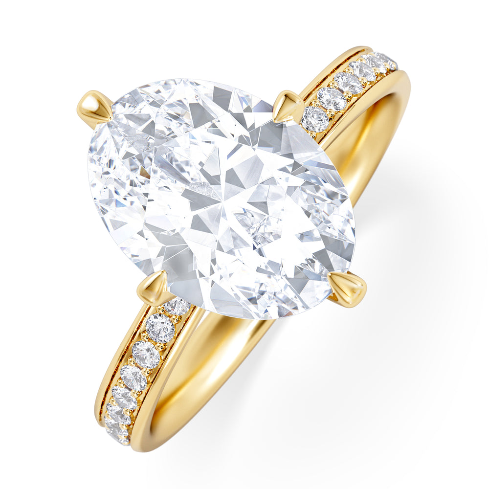 Origin Twist 3.00ct Oval Cut Lab Diamond Solitaire Engagement Ring with Side Stones in 18K Yellow Gold