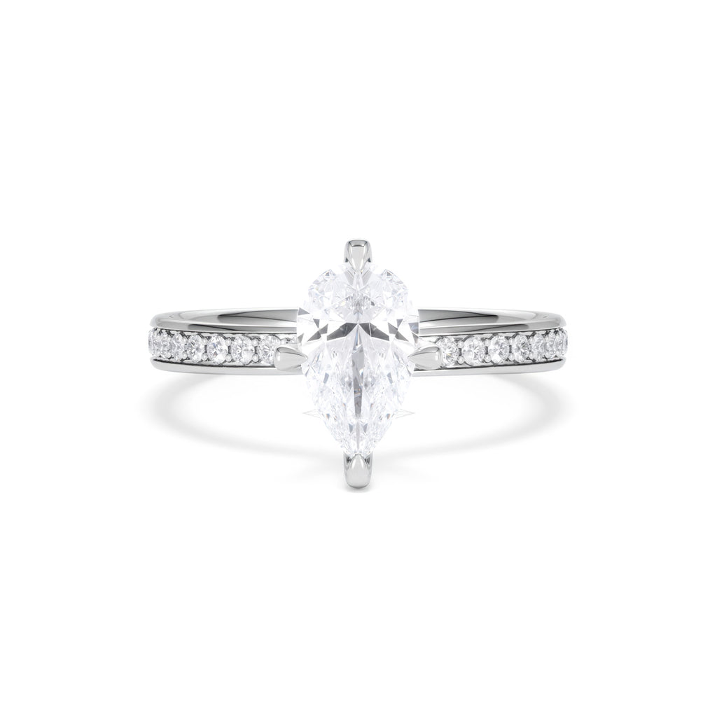 Origin Twist 1.00ct Pear Cut Lab Diamond Solitaire Engagement Ring with Side Stones in 18K White Gold